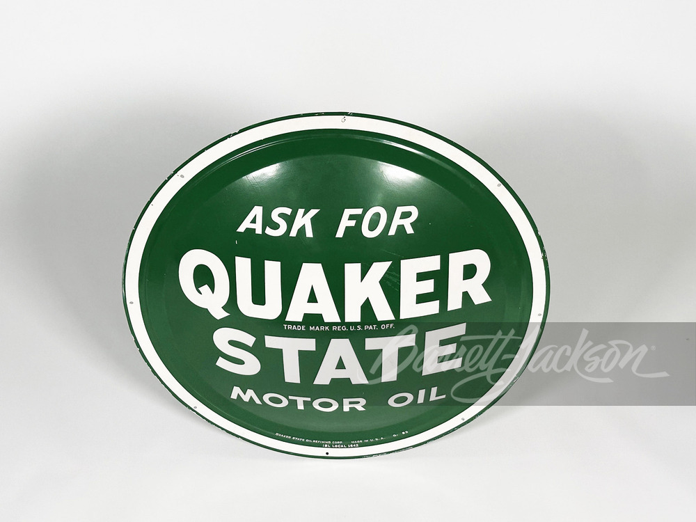 VINTAGE QUAKER STATE MOTOR OIL EMBOSSED TIN SIGN - Automobilia