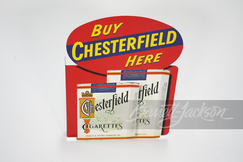 1950S CHESTERFIELD CIGARETTES TIN FLANGE SIGN - Automobilia