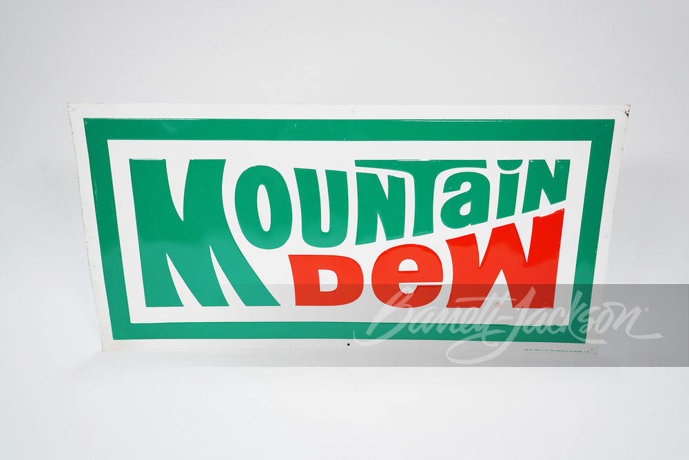 VINTAGE MOUNTAIN DEW SODA EMBOSSED TIN SIGN - Automobilia