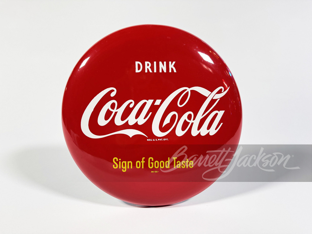 1950S COCA-COLA TIN BUTTON SIGN - Automobilia | Barrett-Jackson
