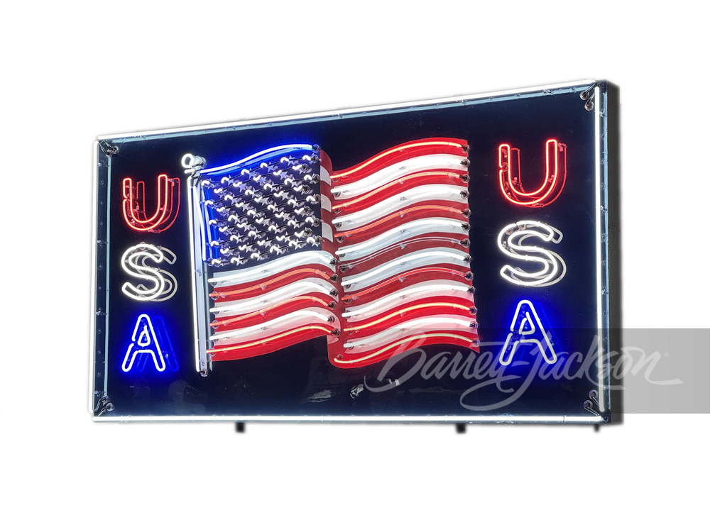 1950S AMERICAN FLAG PORCELAIN WITH ANIMATED NEON SIGN