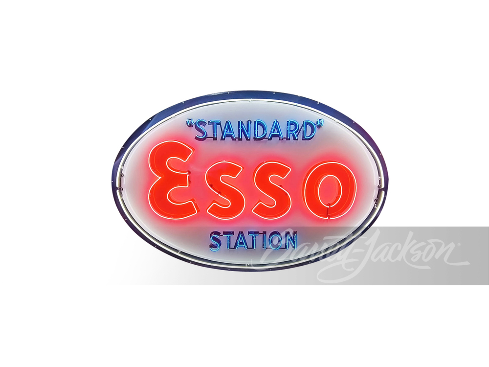 LATE 1940S-EARLY '50S ESSO OIL PORCELAIN SIGN WITH ANIMATED NEON