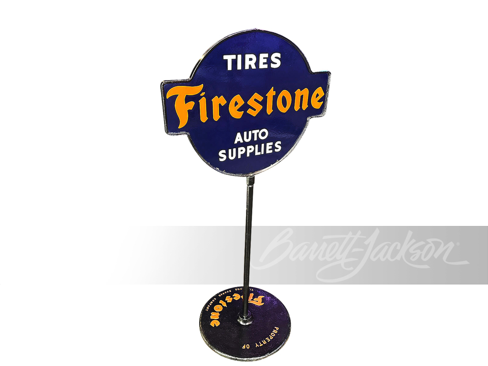1930S FIRESTONE TIRES/AUTO SUPPLIES PORCELAIN CURB SIGN