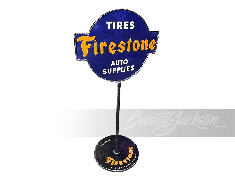 1930S FIRESTONE TIRES/AUTO SUPPLIES PORCELAIN CURB SIGN