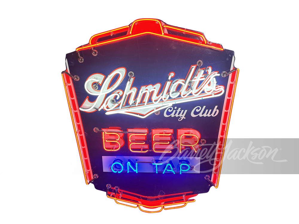 1930S SCHMIDT'S CITY CLUB BEER NEON PORCELAIN SIGN - Automobilia