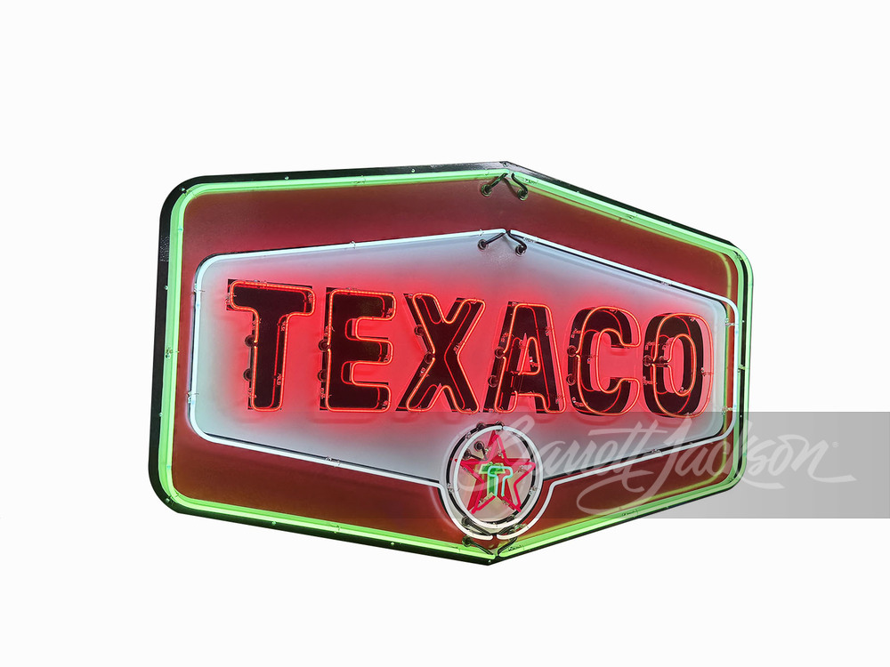 LATE 1950S-EARLY '60S TEXACO OIL PORCELAIN SIGN WITH ANIMATED NEON