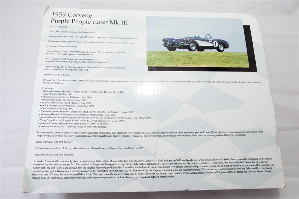 1959 CHEVROLET CORVETTE 'PURPLE PEOPLE EATER' - Vehicle | Barrett